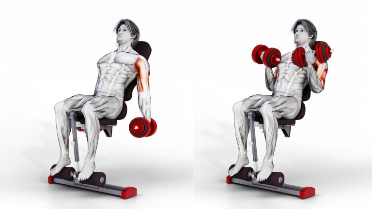 Image of how to do an incline dumbbell bicep curl exercise