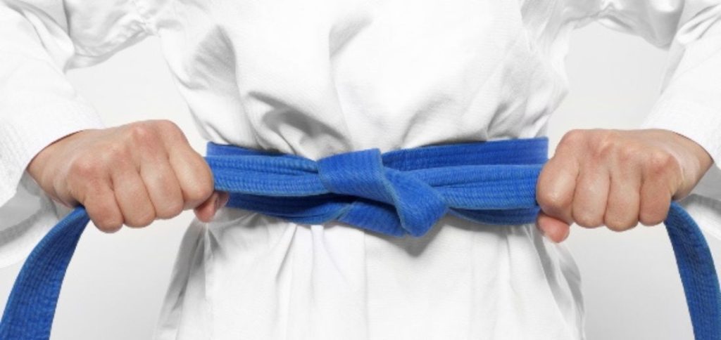 Image of a blue Karate belt representing one of the karate belt colors and rankings