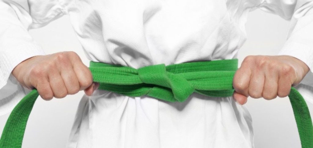 Image of a green Karate belt representing one of the karate belt levels and colors for rankings