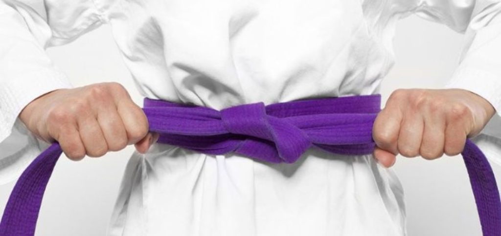 Image of a purple Karate belt representing one of the karate belt levels and ranking system