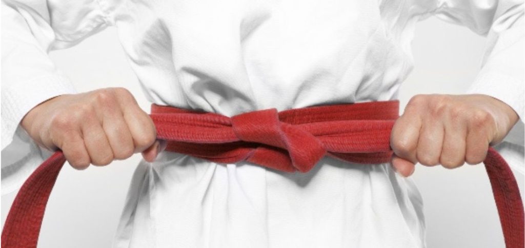 Image of a red Karate belt representing one of the karate belt levels and ranking system