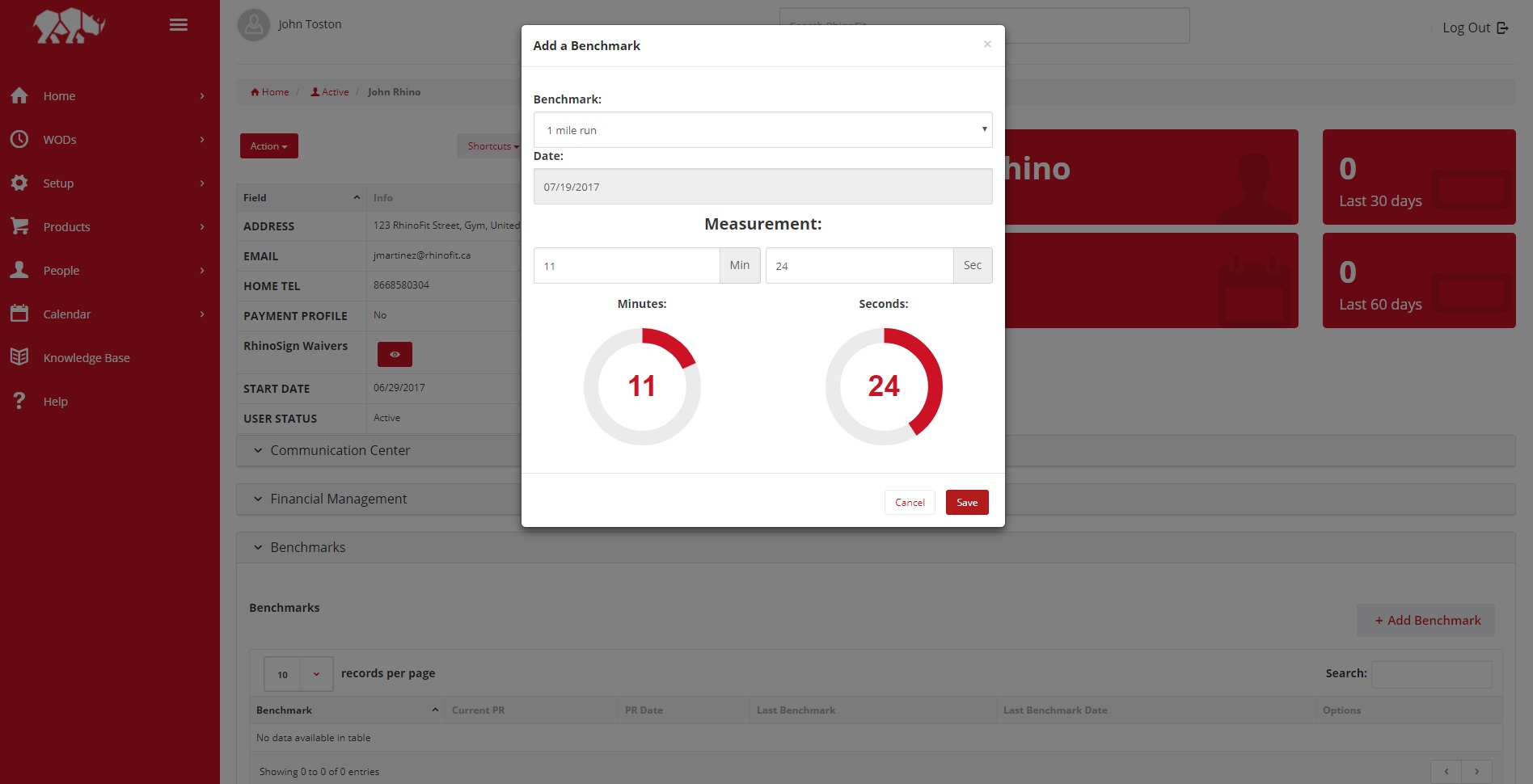 select the benchmark to log and enter in the measurement