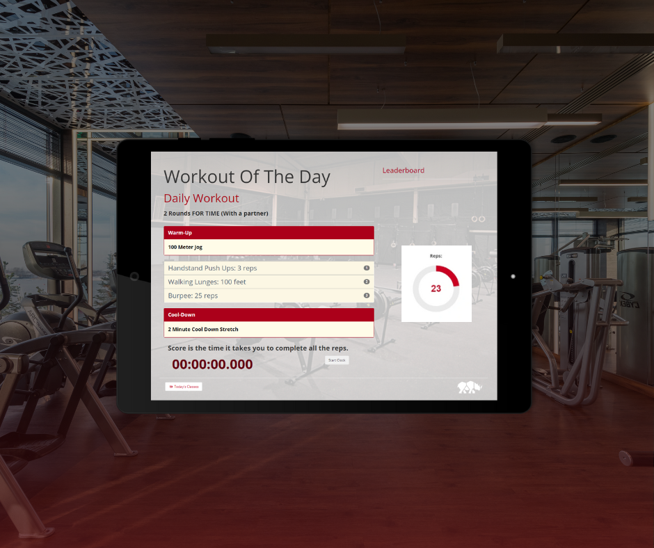 An Image displaying RhinoFit's Workout Tracking and Leaderboard for Gym Owners and Trainers