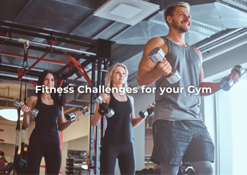 Users in a gym discussing fitness challenge ideas