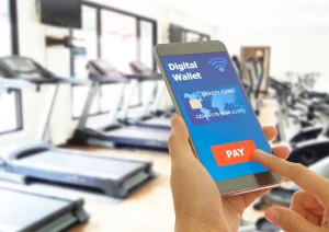 Image of a contactless payment digital wallet at a gym