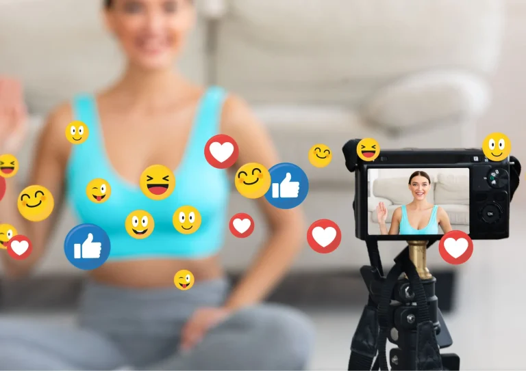 Image of a woman filming a video for a gym marketing campaign