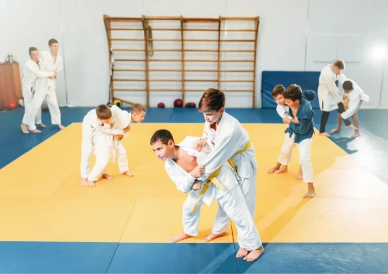 Image of children practicing the martial art of Judo