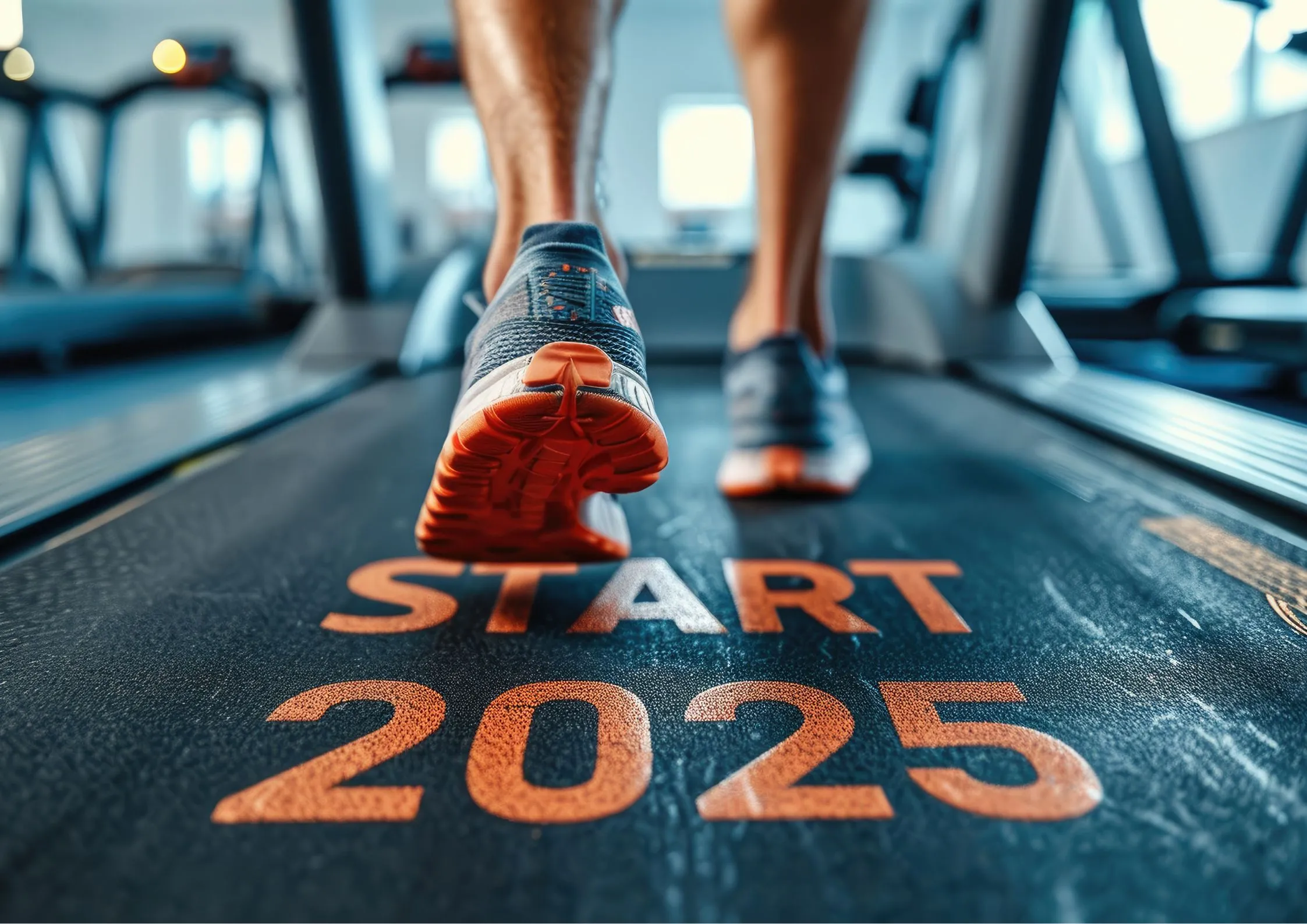 Image of a gym member running on a treadmill that says "Gym 2025"