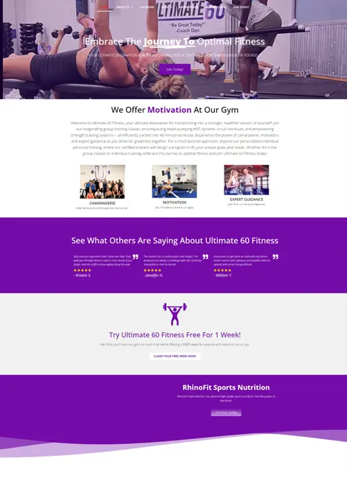 Gym website templates on display for gyms to choose from.